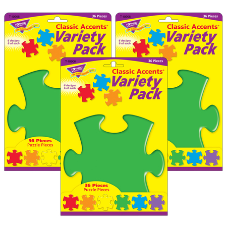TREND ENTERPRISES Puzzle Pieces Classic Accents® Variety Pack, 36 Per Pack, PK6 T10906